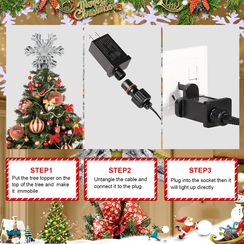 RNSSEZ Snowflake Christmas Tree Topper Decorations, 3D Silver Glittered with