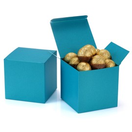 Quotidian Aqua Foldable Large Vintage Italian Pearlescent Paper Glitter Gift Boxes with Lids 4" x 4" x 4" (10 x 10 x 10cm) Pack of 12 - Cookie Bakery Candy Party Wedding Holiday