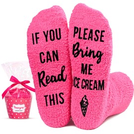 HAPPYPOP Ice Cream Gifts Ice Cream Socks, Funny Pink Fuzzy Socks Cupcake Socks, Gifts For Teenage Girls