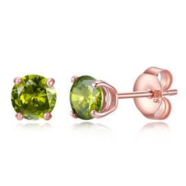 Earrings for Women, S925 Sterling Silver Birthstone Round Studs Earring for Girlfriend Wife, Anniversary Birthday Christmas Valentines Mothers Day Gifts Jewelry for Womens Wife Her Mom (Rose gold plated-peridot cz)