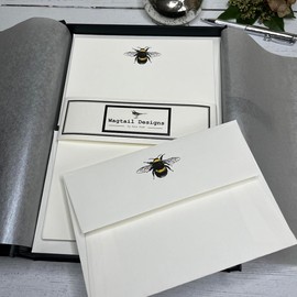 Wagtail Designs Writing Paper Gift Set with a Bumble Bee Illustration in a Lovely Black Box with Ribbon (18)