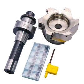 3.94"/100mm Cutting Diameter 90 Degree 6 Flute Indexable CNC Face End Mill Shell Cutter BAP400R 100-32-6T, Shank Face End Mill Arbor R8-FMB32 7/16-20 with 20Pcs APMT1604 Carbide Inserts and T15 Wrench