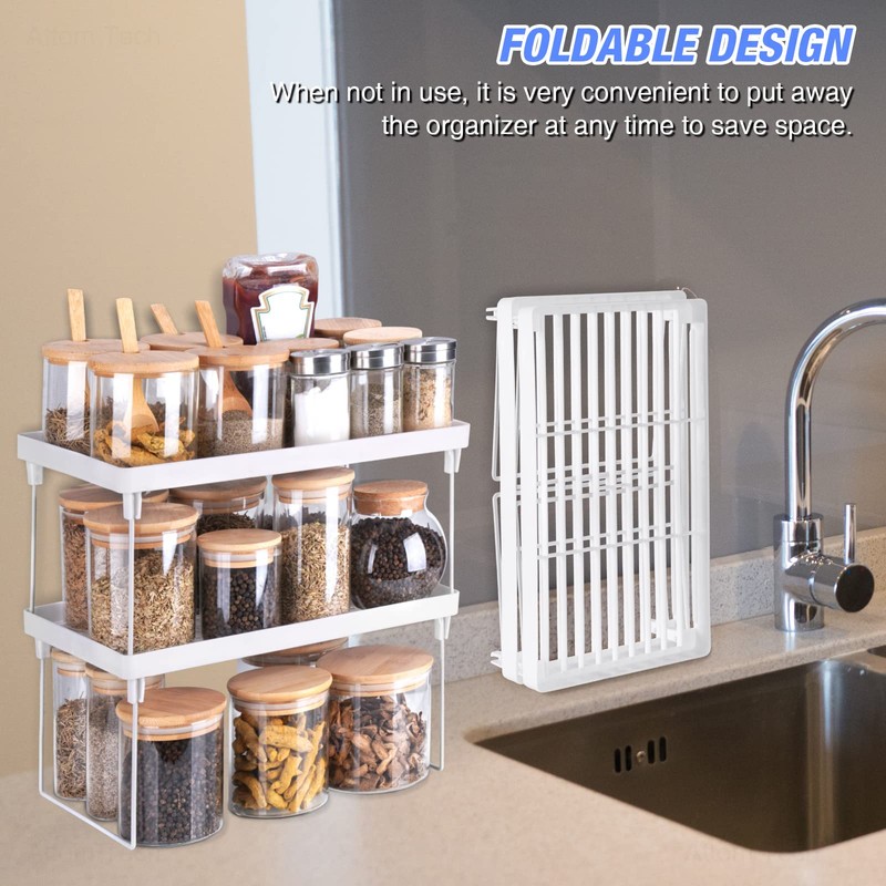 NiHome 4-Pack Stackable Plastic Kitchen Storage Shelf Foldable Rack -