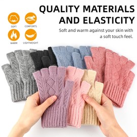 TAGVO Winter Fingerless Gloves for Men Women, Soft Layer Fleece Thermal Kintted Cycling Gloves, Windproof Elastic Ladies Gloves Hand Warmer Gloves Winter Outdoor For Cycling Working Running Typing