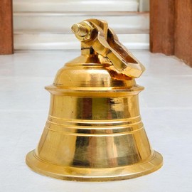 Solid Brass Hanging Temple Bell 5" inch – Antique Ship Ghanti for Home Mandir, Puja, Wall Decor, School, Reception, Dinner Bells – Vintage Indian Brass Bell (490g) for Door or Temple Use