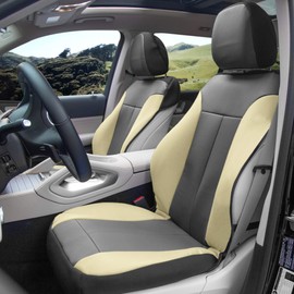FH Group Car Seat Covers Gray Beige Front Set Faux Leather - Car Seat Covers for Low Back Seat with Removable Headrest, Universal Fit, Automotive Seat Covers, Airbag Compatible Car Seat Cover for SUV
