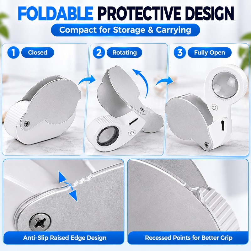 Rechargeable Jewelry Magnifier for Detail Inspection – 40X 60X Foldable