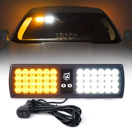 Xprite White Amber 48LED Visor Strobe Flashing Lights Interior Windshield Sunshield Hazard Warning Lights for Law Enforcement Emergency Vehicles Trucks