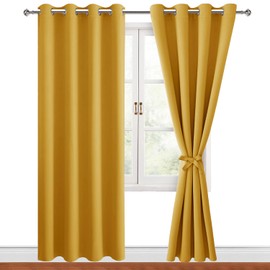 Hiasan Blackout Curtains for Bedroom, 52 x 96 Inches Long - Thermal Insulated & Light Blocking Window Curtains for Living Room, 2 Drape Panels Sewn with Tiebacks, Mustard Yellow
