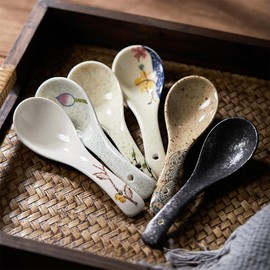 FYUEROPA Ceramic Soup Spoons Set Asian Spoons Chinese Japanese Tablespoon for Ramen Pho Wonton Dumplings Miso - Set of 6