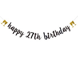 Happy 27th Birthday Banner,Pre-Strung, 27TH Birthday Party Garlands Bunting Sign Photo Props Backgrounds,27 Years Old Birthday Party Decorations Supplies,Letters Black,ABCpartyland