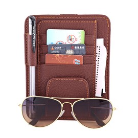 Multifuncional Auto Car Sun Visor Organizador Card Clip Pouch Glasses Holder PU Bolsa de Almacenamiento de Cuero (Marrón)