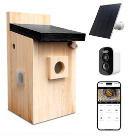 Solar Bird House with Camera, 1080P HD Wooden Smart Birdnest Solar Powered, Watch Birds Nesting & Hatching in Real Time, AI Identify Bird Behavior & Create Bird Story, Weatherproof Birdhouse