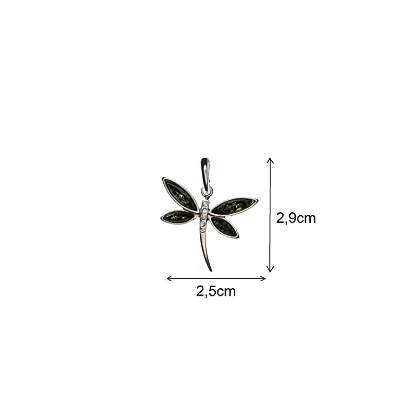 Artisana-Schmuck Amber Pendant Green Dragonfly Set in 925/000 Sterling Silver,