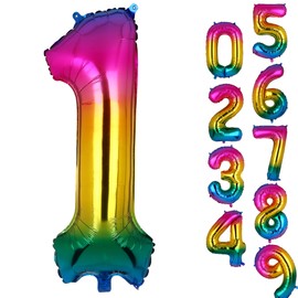 40 Inch Rainbow Digit 0-9 Helium Mylar Foil Baby Shower 1st Birthday Party Decorations Balloons Number 1