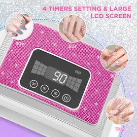 Aedavey Cordless Nail Lamp, 120W Rechargeable UV Nail Lamp for Gel Nails, LED Nail Lamp with 4 Timer Modes - Auto Sensor - LCD Screen, Gel Nail Light Decorate with Sparkling Nail Rhinestones Diamond