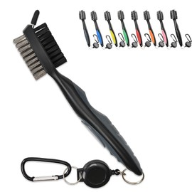 Mile High Life Golf Club Brush, Club Groove Cleaner with 2 Ft Retractable Extension Cord and Aluminum Carabiner, Golf Bag Accessories for Men and Women, Grey