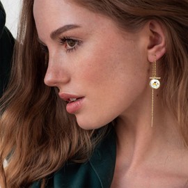 Earrings for Women, Cubic Zirconia Drop Earrings with 18 Carat Real Gold Plated, Heart Chain Cuff, Hypoallergenic Earrings, Trendy Jewellery for Girls and Women, Brass, No Gemstone