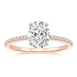 Zakk Women 925 Sterling Silver Engagement Ring 3CT Oval Cut Cubic Zirconia CZ Solitaire Promise Wedding Bands (Rose Gold, Size H)