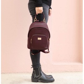 David Jones - Women's Fashion Backpack Purse Small - Ladies Casual Mini Daypack PU Leather - Girl Rucksack Satchel Shoulder Handbag Zipper Pocket Trendy School Bag City College Teenager - Burgundy Red