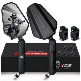 MZS Adventure Motorcycle Mirrors, 10mm 8mm Foldable Motorbike Rear View Handlebar Side Mirror with Aluminum Mount Black Fit for Street Dirt Electric Bike Ebike Scooter ATV Quad