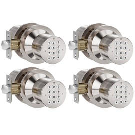 Keyless Entry Lock with Code, Digital Door Knob with Keypad for Bedroom Front Door Garage Home Apartment, Satin Nickel 4 Pack