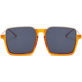 JCTAIFOO Fashion Großer Rahmen Quadratische Sonnenbrille für Damen Vintage Shades Große rechteckige Brille Orange-Gold/Dunkelgrau(Nicht polarisiert)