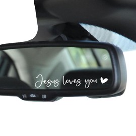 Christian Decal, Rear View Mirror Decal, Faith Car Mirror Sticker, Bible Verse Christian Gift, Decals for Women, Religious Car Accessories, 2 Pack (Jesus Loves You, White)