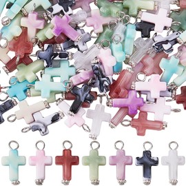 SUNNYCLUE 1 Box 105Pcs 7 Colors Acrylic Cross Charms Easter Cross Charms Opaque Rossary Imitation Gemstone Plastic Dangle Beads for Jewelry Making Keychain DIY Crafts Necklace Earring Women Adults
