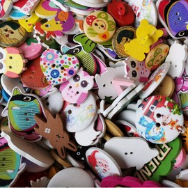 Chenkou Craft Assorted 100pcs Mix Sizes Styles Colors Wood Buttons Craft Sewing Button (Assorted, Assorted)