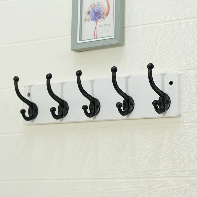 WEBI Rustic Coat Rack Wall Mount,5 Cast Iron Coat Hooks