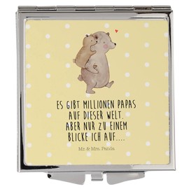 Mr. & Mrs. Panda Handtaschenspiegel quadratisch Papa Bär - Geschenk, Vatertag, Geburtstag, Oma, schminken, Onkel, Sohn, Familie, silber, Vati,