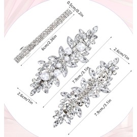 Wanmu 4 Pcs Rhinestone Hair Clips, Elegant Crystal Hair Barrettes Bridal Flower Hairclips Pins, Sparkly Silver Pearl Wedding Hair Accessories for Women, Girls, Party, Daily Life