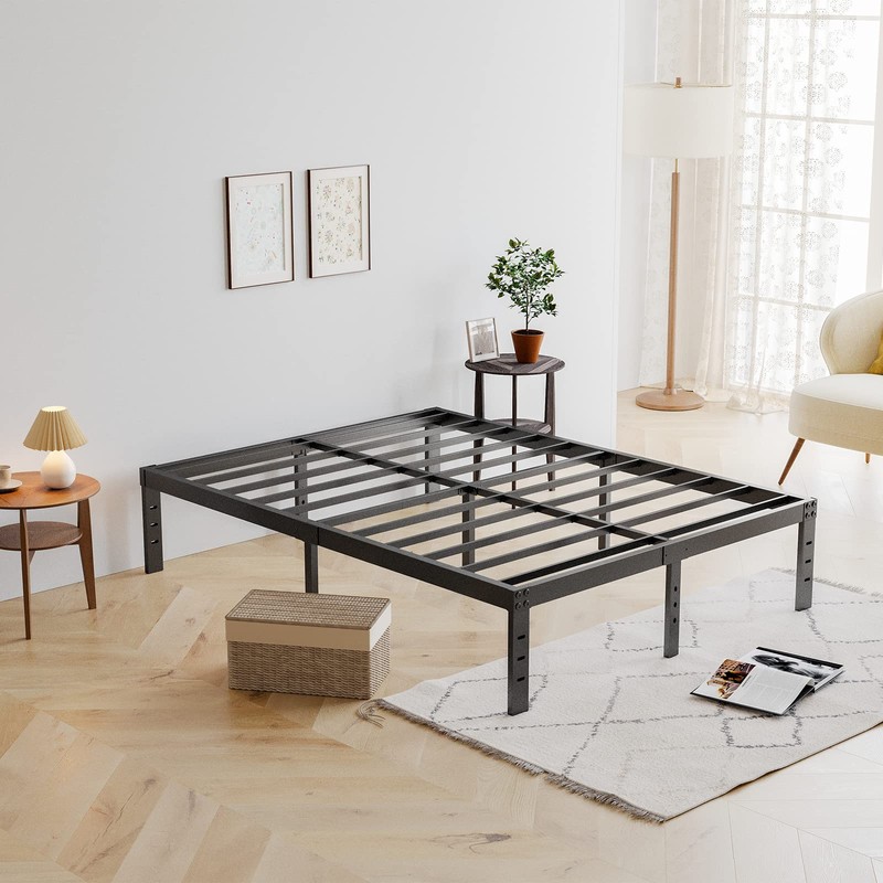 COMASACH Queen-Size Metal Bed-Frame No Box-Spring Needed,12-Inch Noise Free Black