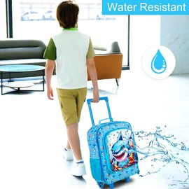 WZLVO Kids Luggage for Boys, Cool Shark Suitcase Rolling with Wheels, Travel Carry on for Children Toddler Elementary