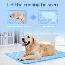 Rywell Cooling Mat for Dogs Large, 36'' x 27'' Color Changing&Arc-Chill Cooling Fiber QMAX>0.5, Washable Non-Toxic Portable Kennel Dog Bed, Non-Slip&Foldable Crate Pad for Large Dog