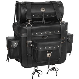 True Element Genuine Leather Motorcycle Sissy Bar Bag with Quick Release Clips (Black)