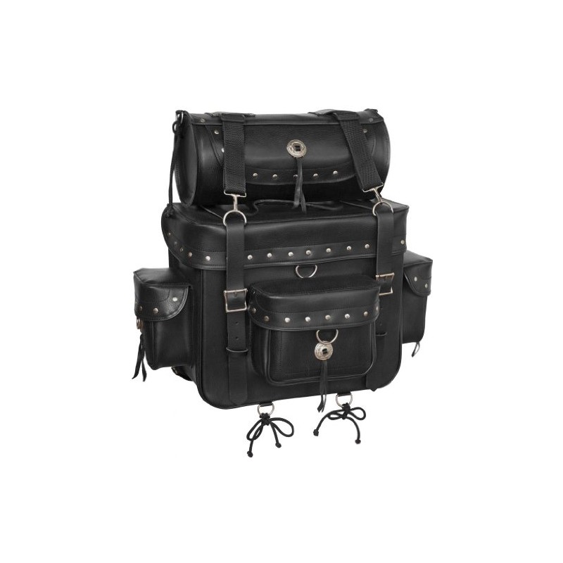 True Element Genuine Leather Motorcycle Sissy Bar Bag with Quick