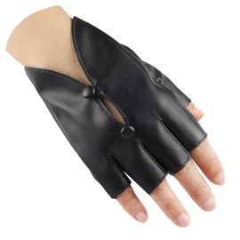 Long Keeper Leather Gloves Fingerless for Women Unlined Half Finger Gloves Leather Black Punk Hip Hop Costume for Driving Cosplay Dance One Size, Black - palm circumference: 19 cm