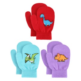 Geyoga 3 Pairs Children's Winter Mittens Stretchy Knitting Gloves Dinosaur Warm Full Finger Mittens (Fresh Style)