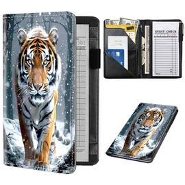 Server Book for Waitress, Cute Serving Books with Zipper Pocket, Leather Server Check Book Ticket Book Holder, Restaurant Waitress Accessories Server Booklet Organizer,Orange Tiger in The Snow