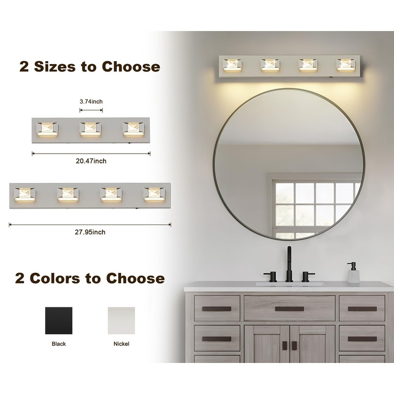 Joossnwell Brushed Nickel Bathroom Lights Fixtures Over Mirror (4-Light, 28-Inch)
