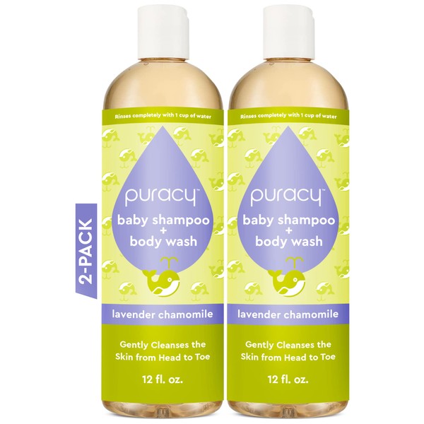 Puracy Baby Shampoo & Body Wash for Children - Pure Ingredients with 12 Fruit & Vegetable Extracts for Silky Smooth Skin, Gentle Lavender Chamomile Aroma, Baby Shampoo, Baby Body Wash 12 Oz (2-Pk)