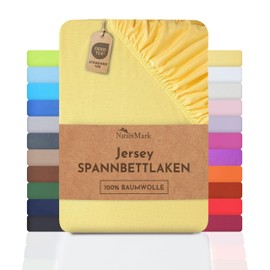 NatureMark Jersey Fitted Sheet, 100% Cotton, in Many Sizes and Colours, Brand Quality, Oeko-Tex Standard 100, 140 x 200 cm to 160 x 200 cm, Yellow