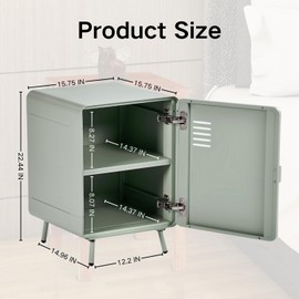 Homy Casa Industrial Locker Style Telephone Table with Ventilated Steel Door and Storage Shelf, Compact Metal Table for Hallway, Living Room, or Wallside Use (Sage Grey)
