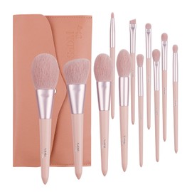 SaDM Shiny 11-Piece Vegan Makeup Brush Set with PU Leather Travel Bag – Cruelty-Free Brushes for Flawless Makeup