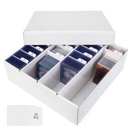 Caja de almacenamiento de tarjetas coleccionables, 4 filas y 3200 unidades con divisor, cartón corrugado blanco compatible con organizador de carga superior, bandeja de clasificación para tarjetas