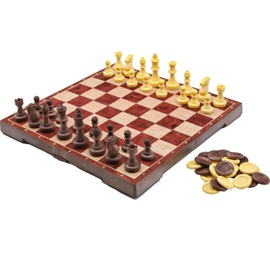 Various Magnetic Chessboard, Chessboard, Lady and Backgammon Game Table with Portable Folding Board for Travel for Kids and Adults (Brown)