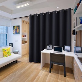 RYB HOME Blackout Curtains Room Divider, Total Privacy Wall Divider Screens Large Window Decor Sound Proof for Living Room Bedroom Patio Door Basement, 1 Panel, Black, 12.5ft Wide x 8ft Long