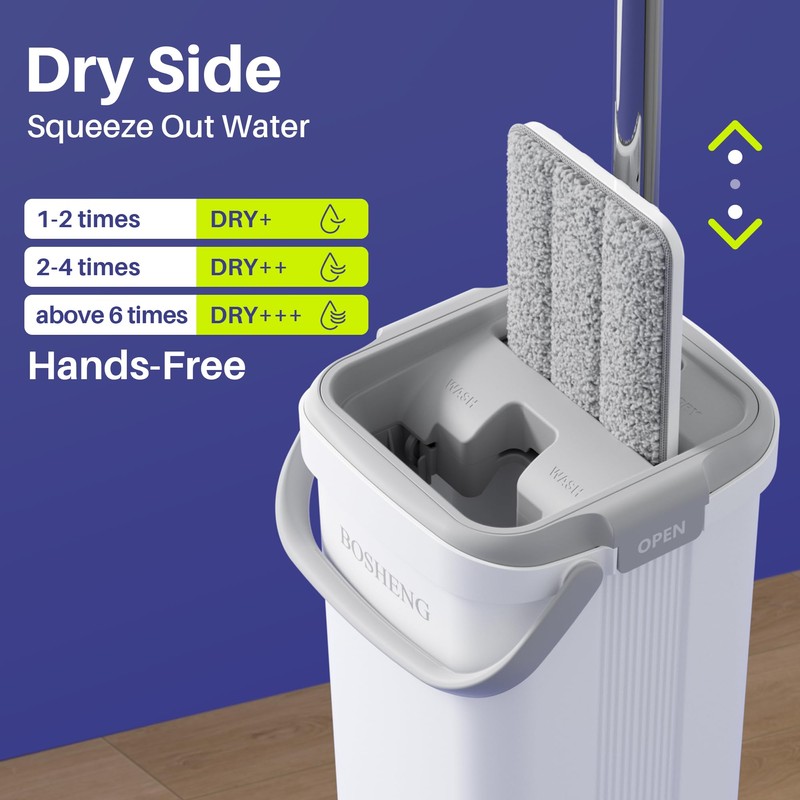 BOSHENG Mop and Bucket Set, Flat Mops for Floor Cleaning,